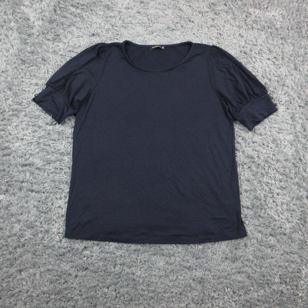 Staccato Shirt Womens Large Blue Puff Sleeve Scoop Neck Stretch Top Casual